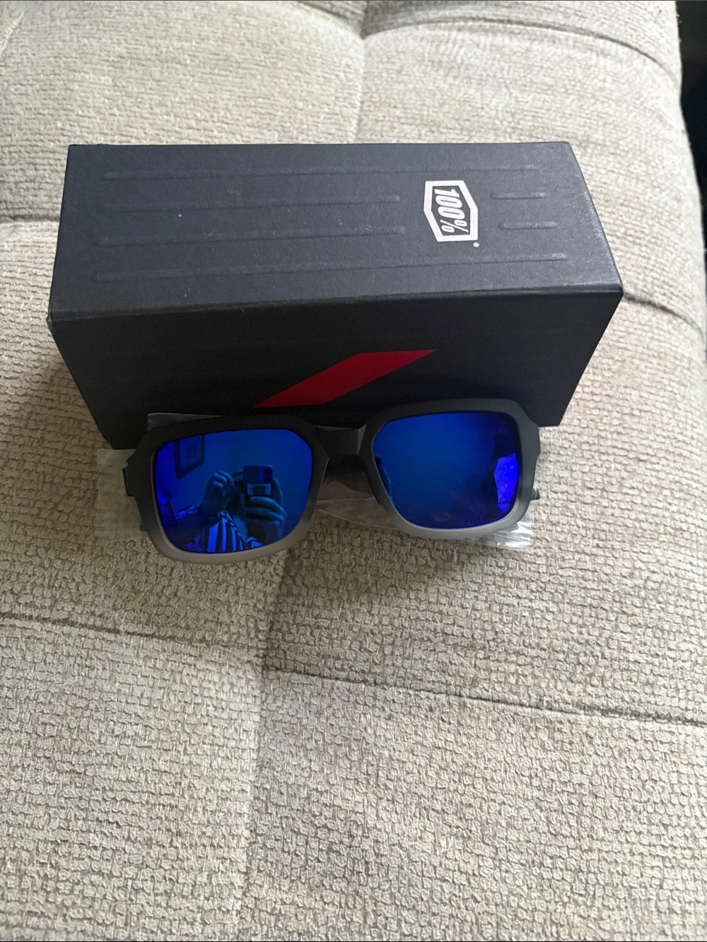 NWT 100% Ridley Sunglasses in SOFT TACT FADE BLACK - BLUE MULTILAYER MIRROR